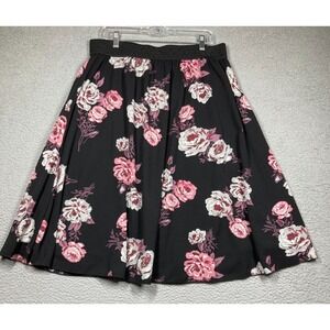 LuLaRoe Skirt Women's‎ 2XL Black Pink Floral Roses Lined Romantic Cottage Core